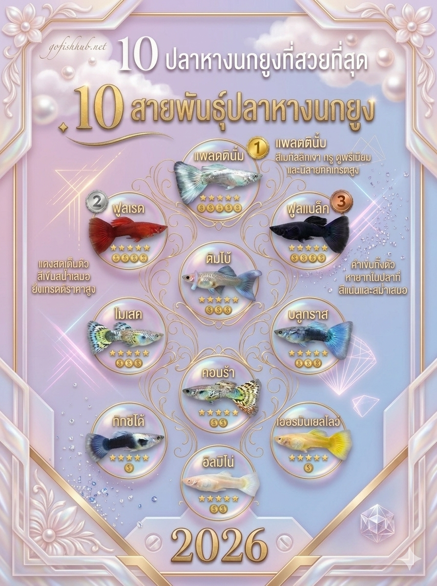 10 สายพันธุ์ปลาหางนกยูงยอดนิยม ราคาและความสวยงาม