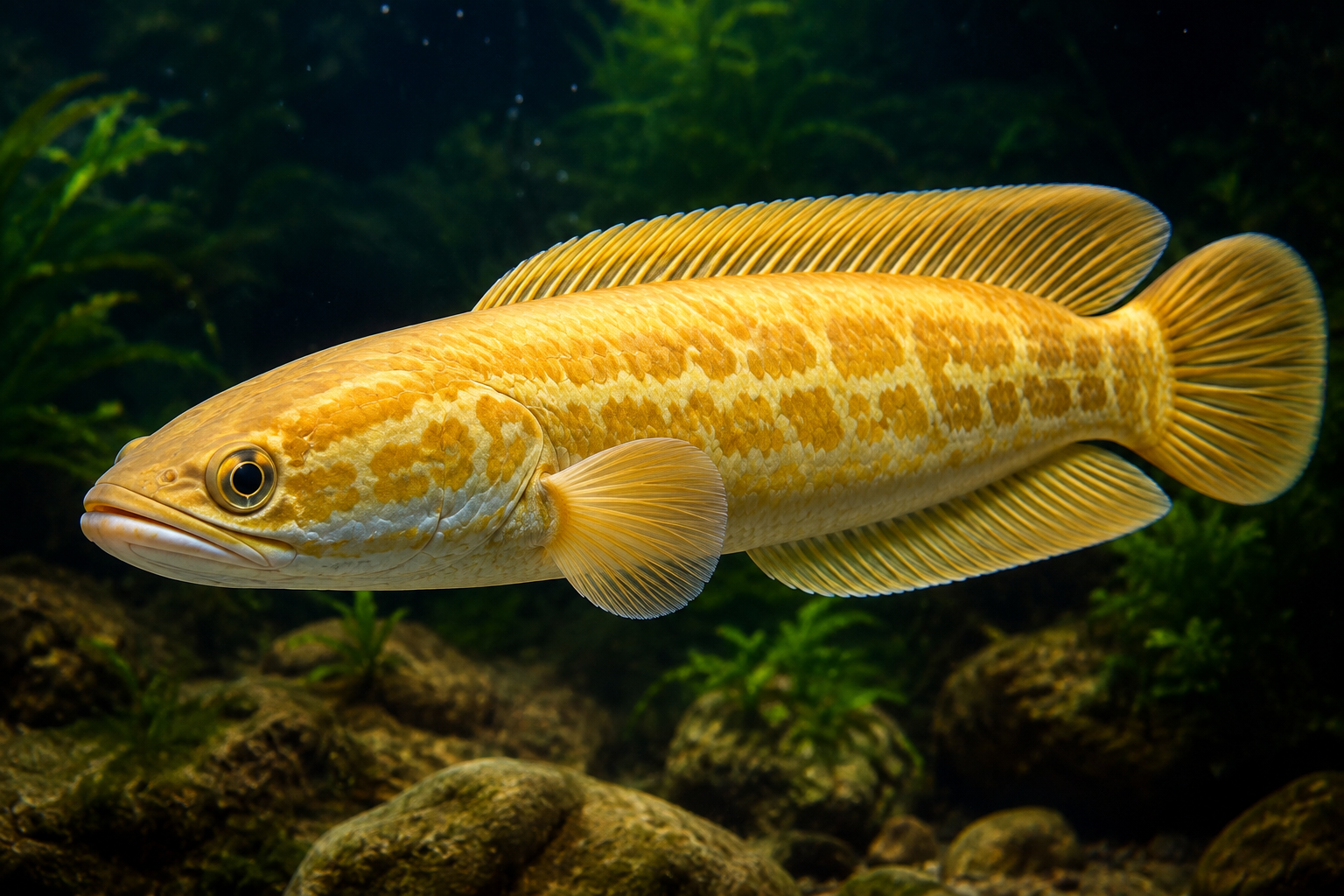ปลาชะโด (Channa micropeltes) ปลาช่อนขนาดใหญ่ลายสวย